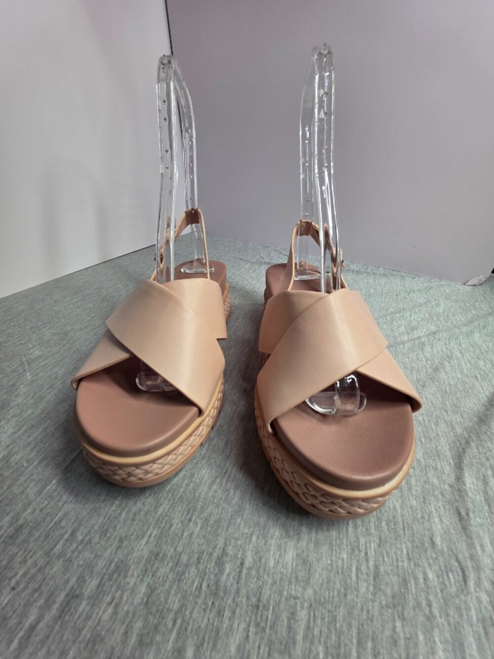 Torrid Womens Platform Sandals 8.5W Nude Blush Crossband Braided - Picture 3 of 7